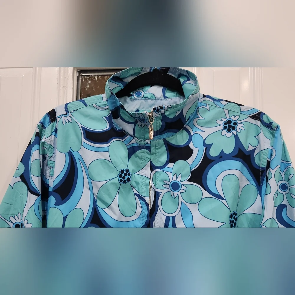 Catalina blue floral print windbreaker women's size Large 12/14